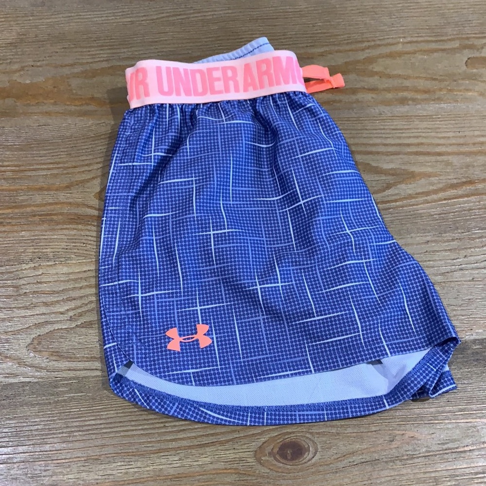 Girls Under Armour purple pattern athletic shorts